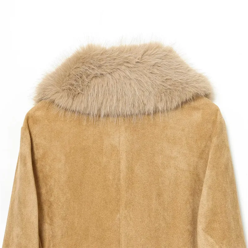 Damen Kurzjacke aus Veloursimitat mit voluminösem Schalkragen und Fellbündchen Nord Taschen