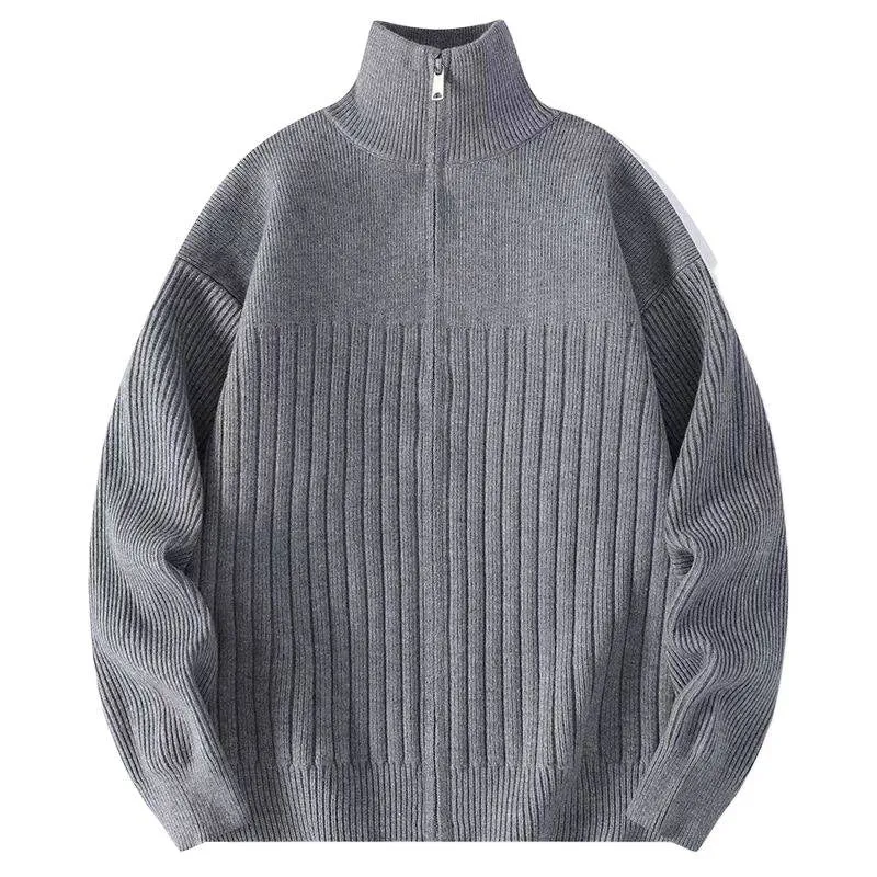 Herren Strukturierter Strickpullover mit halbem Reißverschluss und Rippenstruktur Nord Taschen