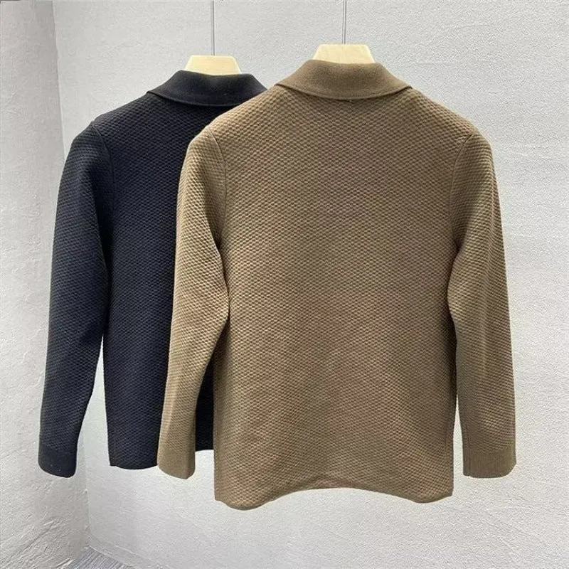 Herren Strukturierte Strick-Übergangsjacke mit Hemdkragen und aufgesetzten Taschen Nord Taschen