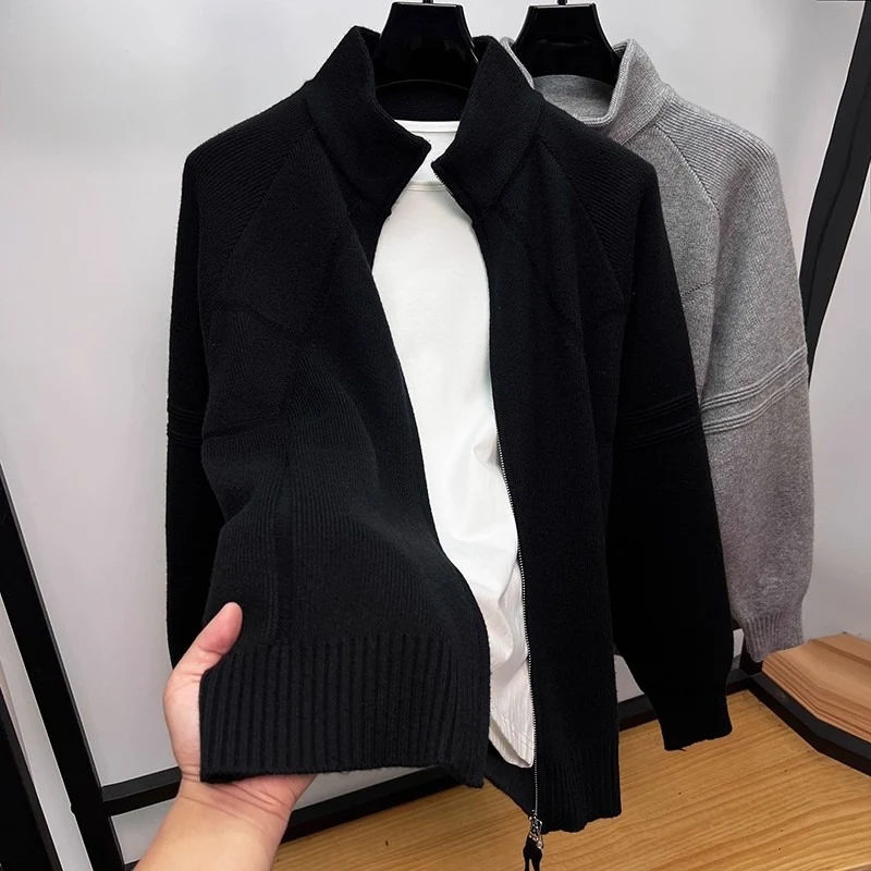 Herren Strukturierte Halbzip-Strickjacke mit Stehkragen und Raglanärmeln Nord Taschen