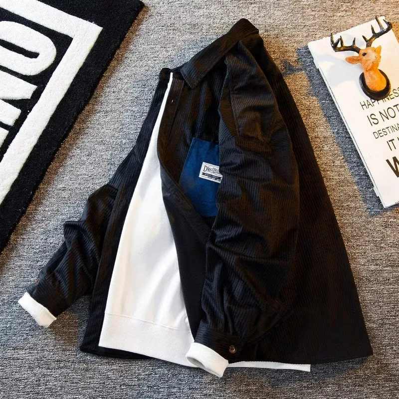 Herren Struktur-Cord-Overshirt mit versteckter Knopfleiste und kontrastierter Innenpattentasche Nord Taschen