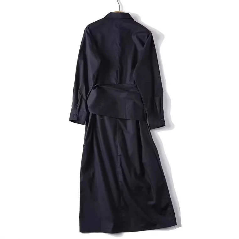 Damen Oversize-Hemdblusenkleid mit seitlichem Knotengürtel und Midilänge Nord Taschen