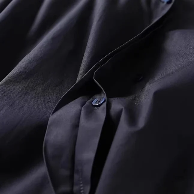 Damen Oversize-Hemdblusenkleid mit seitlichem Knotengürtel und Midilänge Nord Taschen