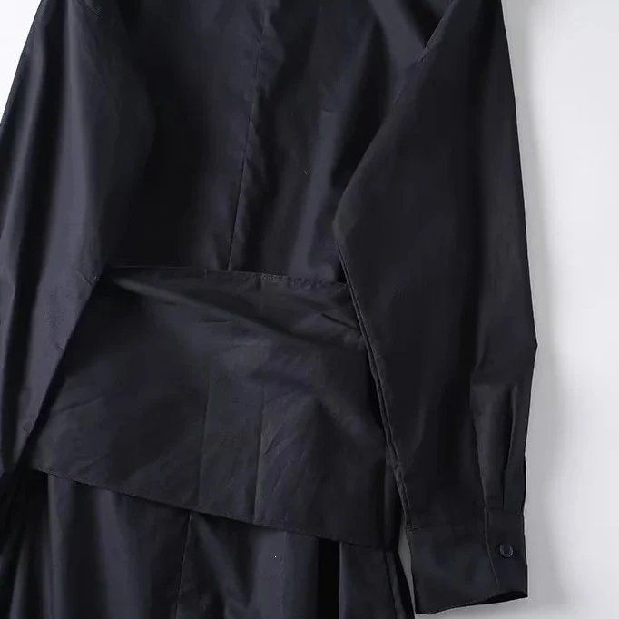 Damen Oversize-Hemdblusenkleid mit seitlichem Knotengürtel und Midilänge Nord Taschen
