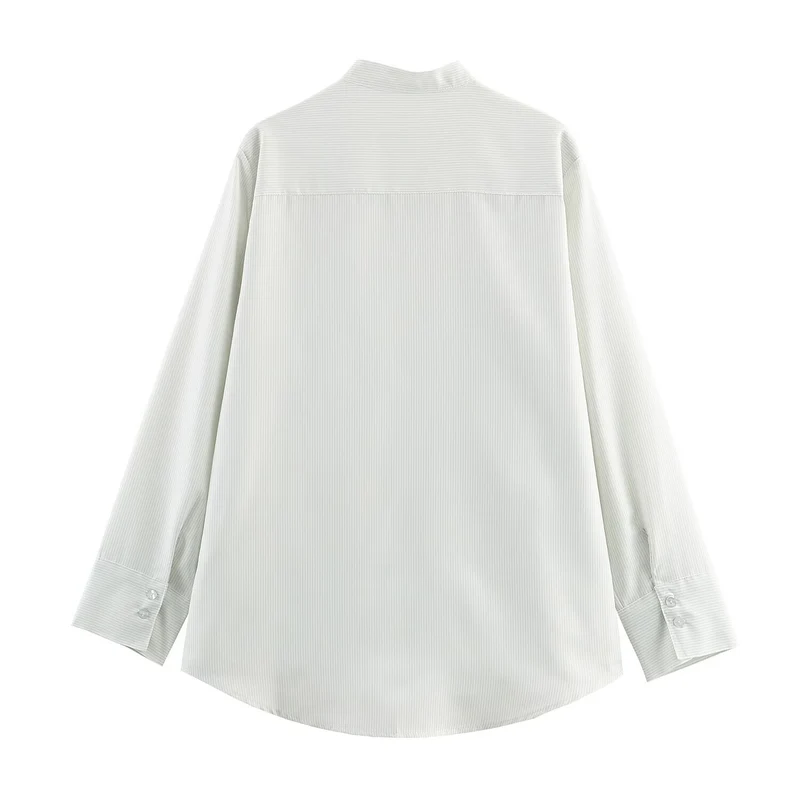 Damen Oversize-Hemdbluse mit Stehkragen, Brusttasche und abgerundetem Saum Nord Taschen