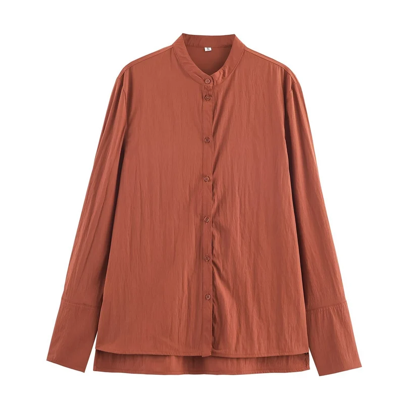 Damen Oversize Hemdbluse mit Mandarinkragen und durchgehender Knopfleiste Nord Taschen
