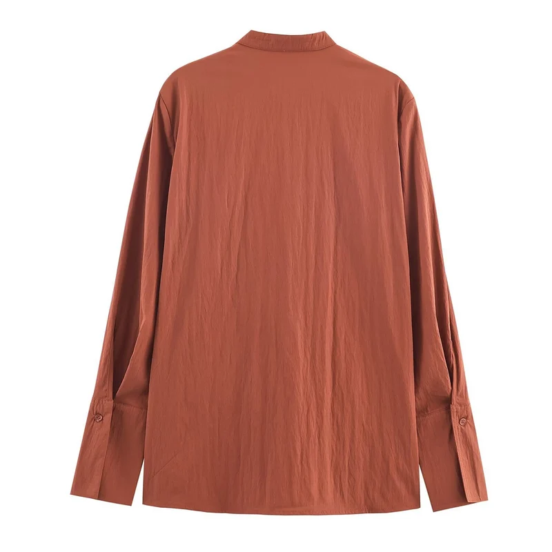Damen Oversize Hemdbluse mit Mandarinkragen und durchgehender Knopfleiste Nord Taschen