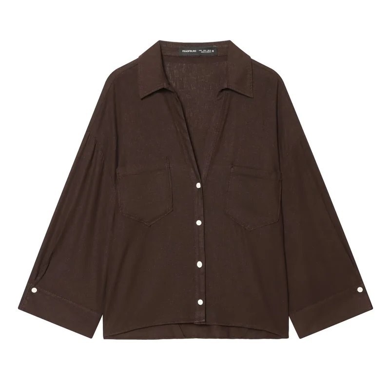Damen Oversize-Hemdbluse mit Brusttaschen, Dreiviertelärmeln und abgerundetem Rückensaum Nord Taschen