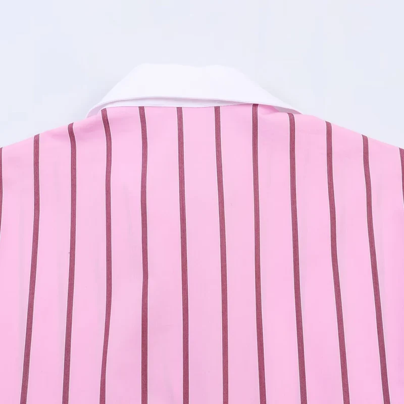 Damen Oversize Hemdbluse in Seidenoptik mit Kontrastkragen und vertikaler Streifenstruktur Nord Taschen