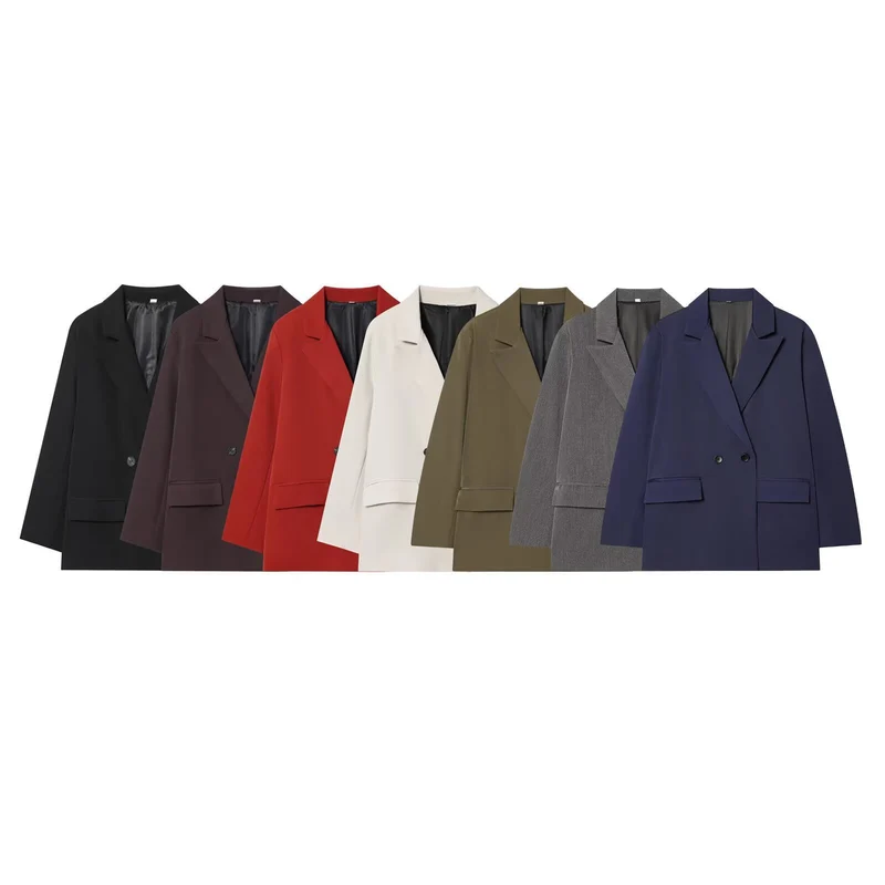 Damen Oversize Doppelreihiger Sakko-Blazer mit Pattentaschen Nord Taschen