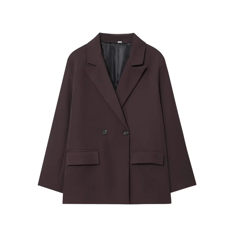 Damen Oversize Doppelreihiger Sakko-Blazer mit Pattentaschen Nord Taschen