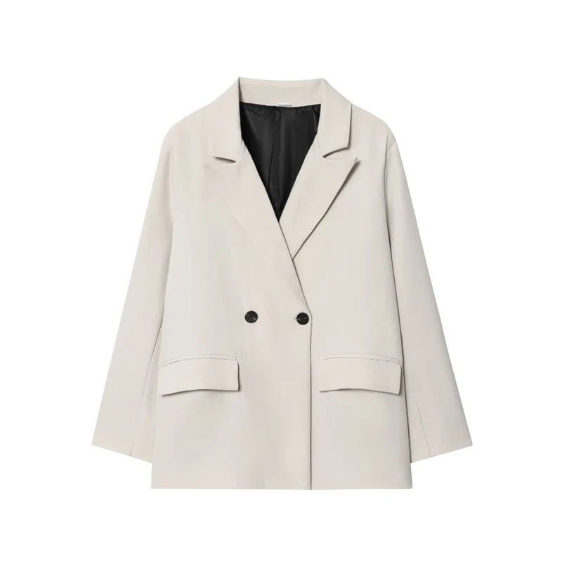 Damen Oversize Doppelreihiger Sakko-Blazer mit Pattentaschen Nord Taschen