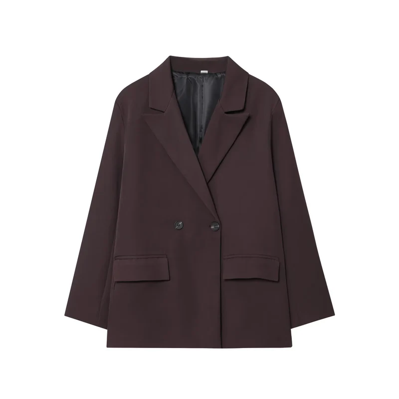Damen Oversize Doppelreihiger Sakko-Blazer mit Pattentaschen Nord Taschen