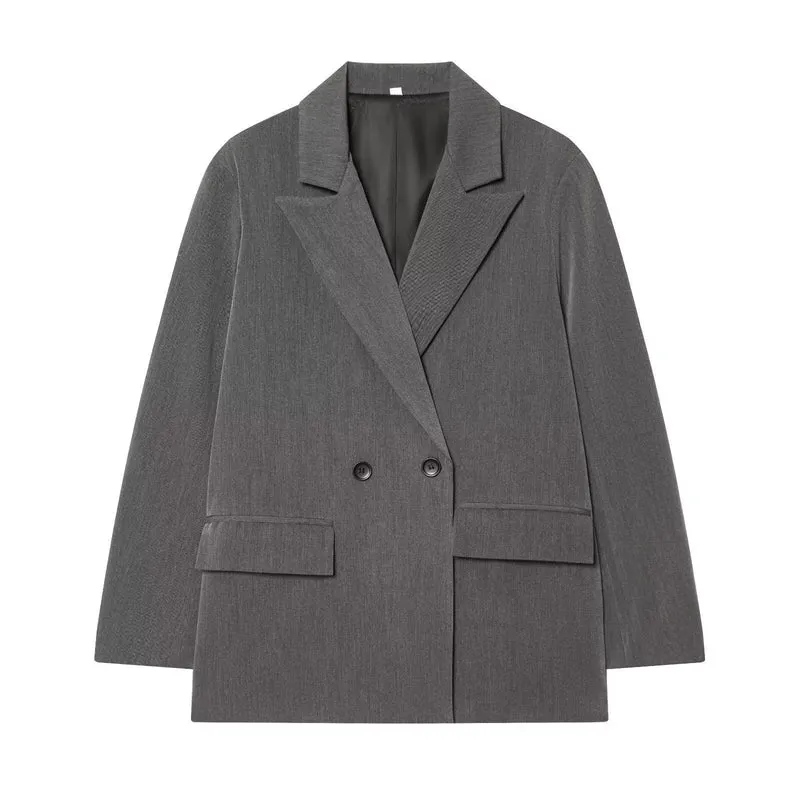Damen Oversize Doppelreihiger Sakko-Blazer mit Pattentaschen Nord Taschen