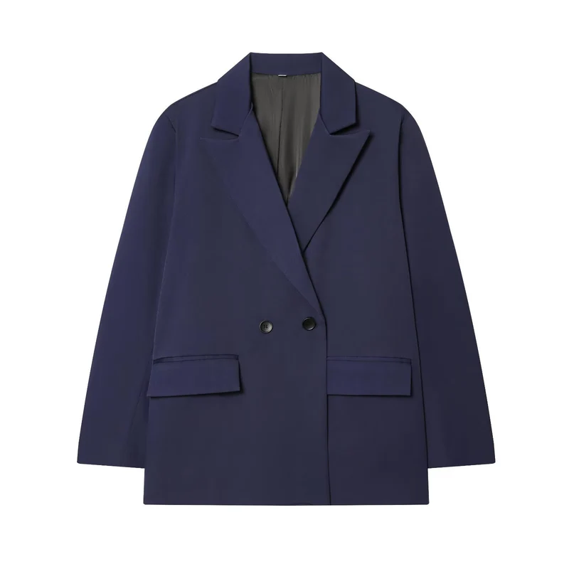 Damen Oversize Doppelreihiger Sakko-Blazer mit Pattentaschen Nord Taschen