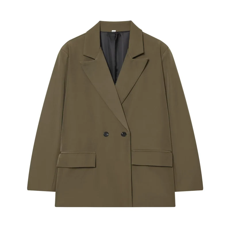 Damen Oversize Doppelreihiger Sakko-Blazer mit Pattentaschen Nord Taschen