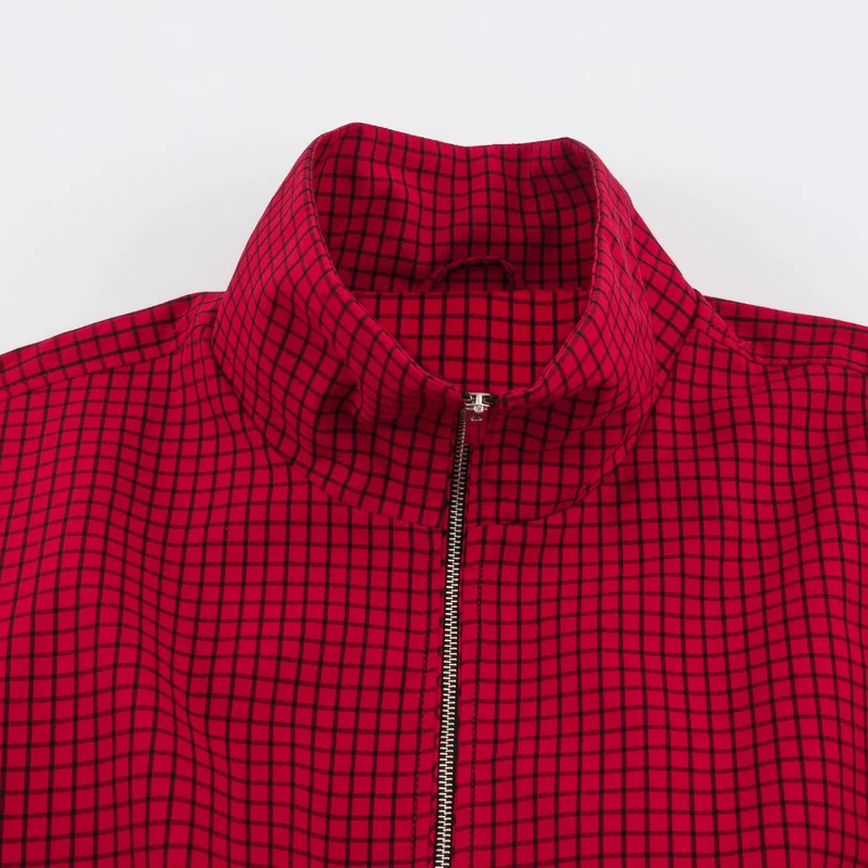 Damen Oversize-Boxy-Bomberjacke mit Stehkragen, Karo-Muster und elastischem Saum Nord Taschen