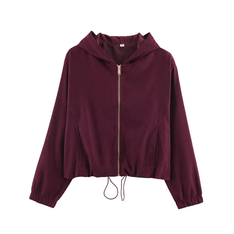 Damen Kurzjacke aus Velours‑Optik mit Kapuze, durchgehendem Reißverschluss und Tunnelzugsaum Nord Taschen