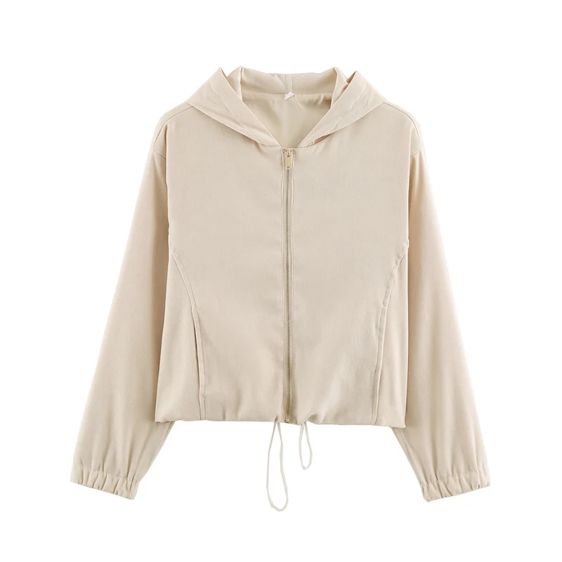 Damen Kurzjacke aus Velours‑Optik mit Kapuze, durchgehendem Reißverschluss und Tunnelzugsaum Nord Taschen