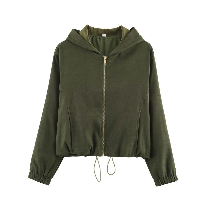 Damen Kurzjacke aus Velours‑Optik mit Kapuze, durchgehendem Reißverschluss und Tunnelzugsaum Nord Taschen