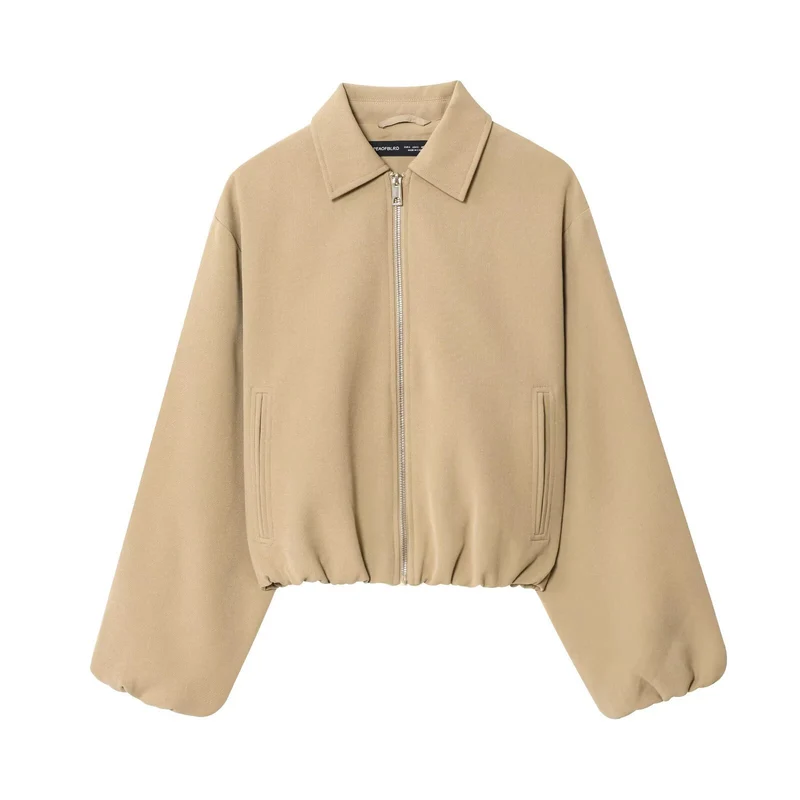 Damen Kurzjacke aus veganem Leder mit Kentkragen, durchgehendem Reißverschluss und gerafftem Saum Nord Taschen
