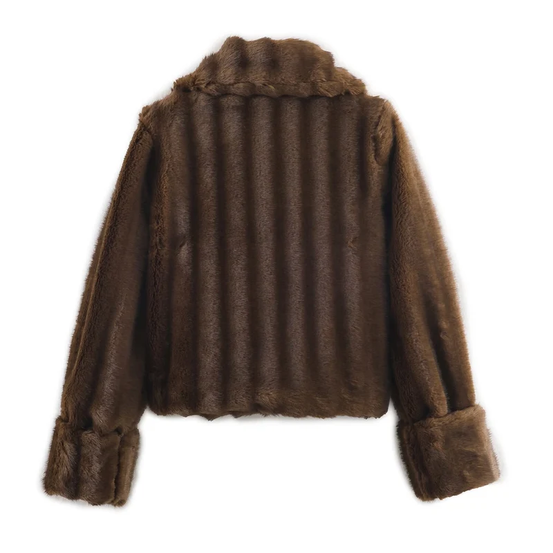 Damen Kurzjacke aus Kunstpelz mit großem Schalkragen und Umschlagärmeln Nord Taschen