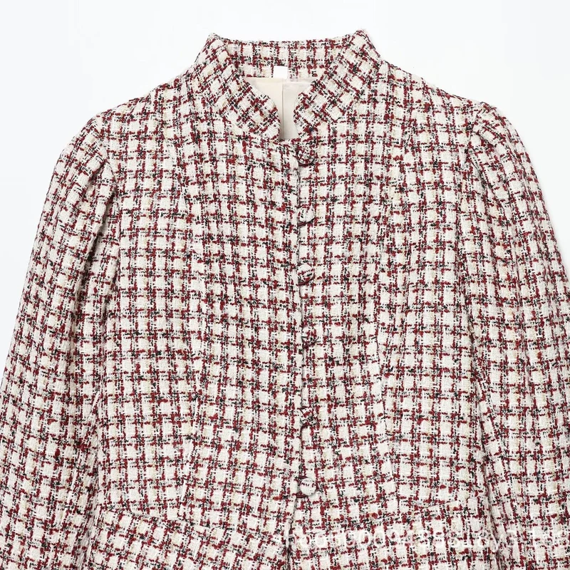 Damen Kurzjacke aus Bouclé-Tweed mit Stehkragen und Kunstfellbündchen Nord Taschen