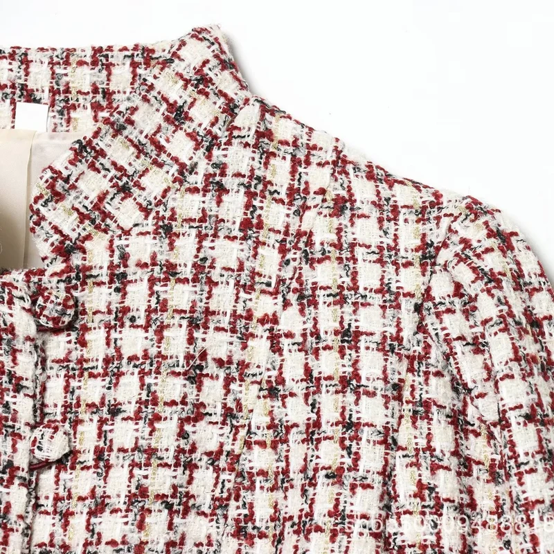 Damen Kurzjacke aus Bouclé-Tweed mit Stehkragen und Kunstfellbündchen Nord Taschen