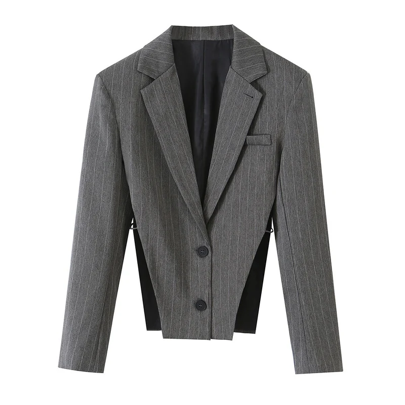Damen Kurzgeschnittener Nadelstreifen-Blazer mit seitlichen Cut-Outs und Schnürdetail Nord Taschen