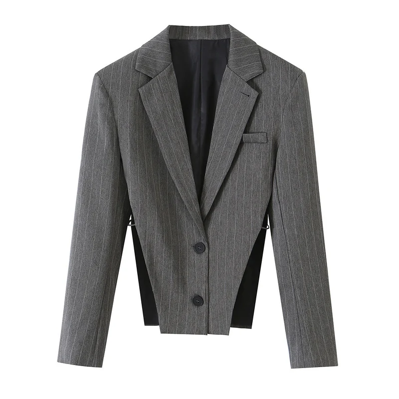 Damen Kurzgeschnittener Nadelstreifen-Blazer mit seitlichen Cut-Outs und Schnürdetail Nord Taschen