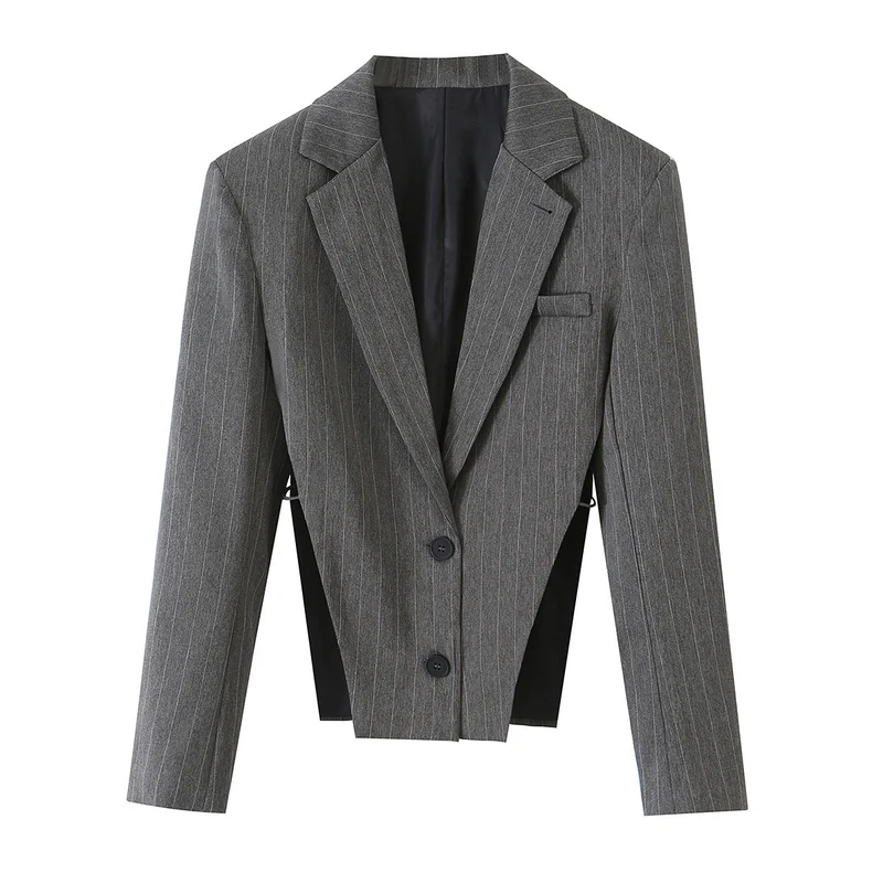 Damen Kurzgeschnittener Nadelstreifen-Blazer mit seitlichen Cut-Outs und Schnürdetail Nord Taschen