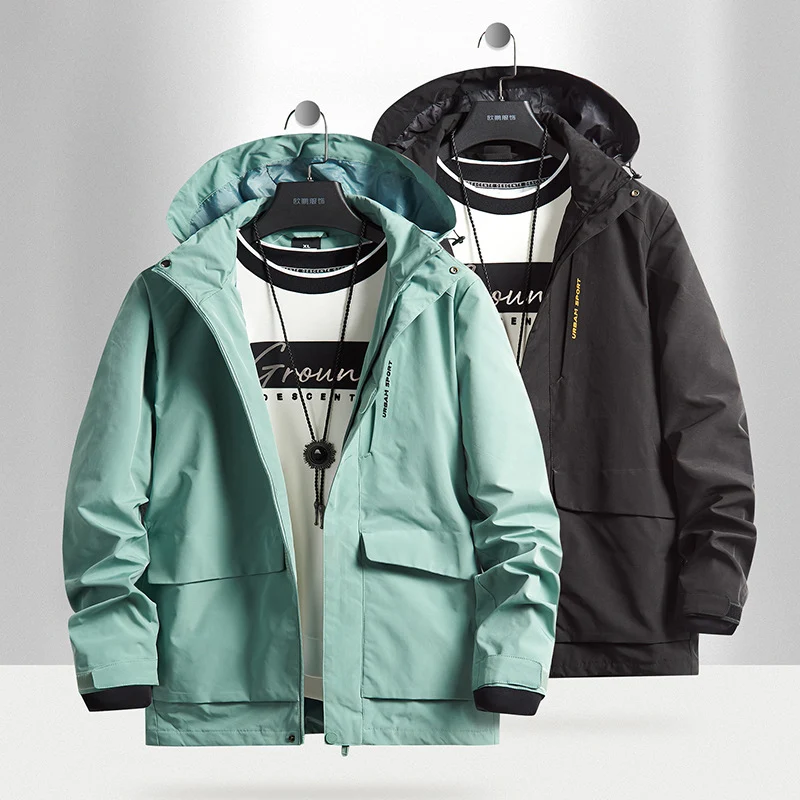 Herren wasserdichte Stadt-Outdoorjacke mit Kapuze, verdecktem Reißverschluss und Cargo-Taschen Nord Taschen