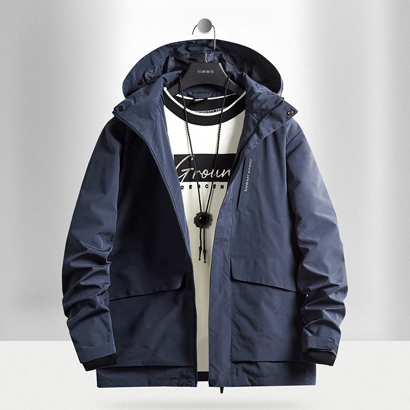 Herren wasserdichte Stadt-Outdoorjacke mit Kapuze, verdecktem Reißverschluss und Cargo-Taschen Nord Taschen