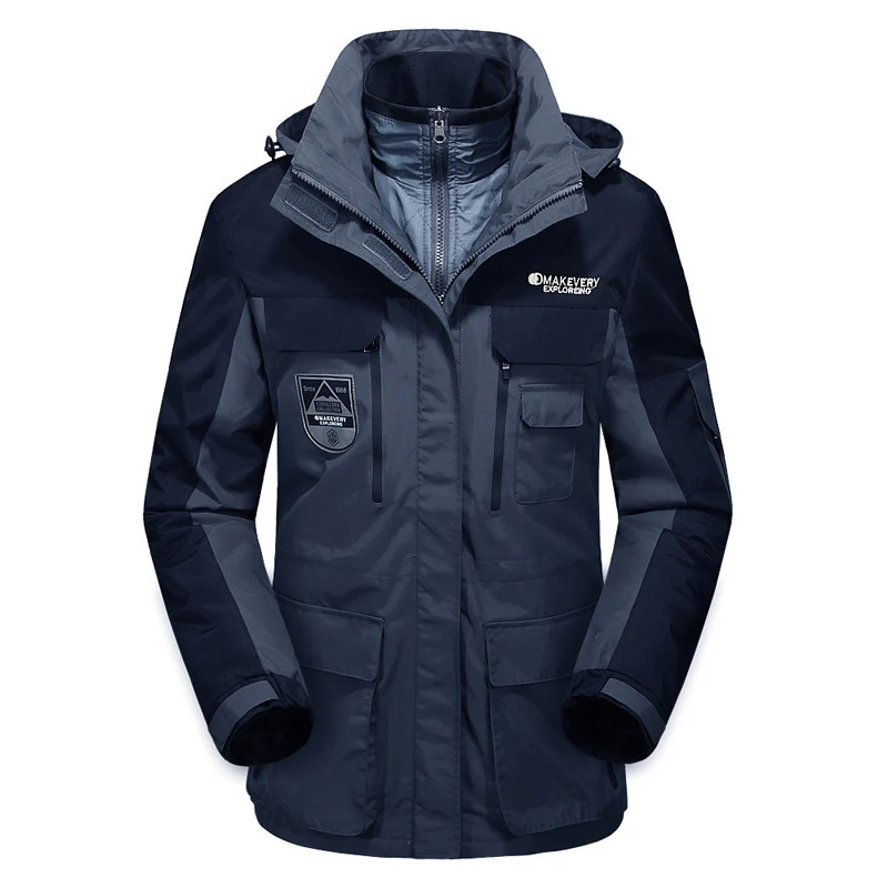 Herren wasserdichte atmungsaktive dreiteilige Outdoor-Expeditionsjacke mit Kapuze und Mehrzwecktaschen Nord Taschen
