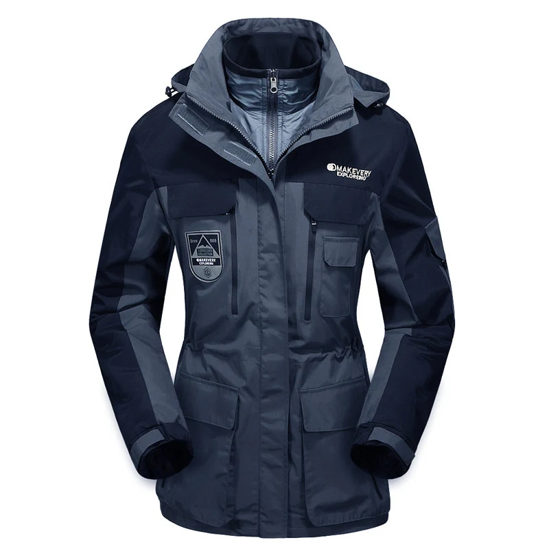 Herren wasserdichte atmungsaktive dreiteilige Outdoor-Expeditionsjacke mit Kapuze und Mehrzwecktaschen Nord Taschen