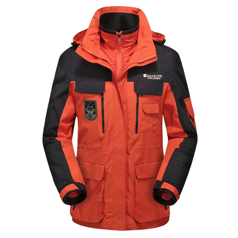 Herren wasserdichte atmungsaktive dreiteilige Outdoor-Expeditionsjacke mit Kapuze und Mehrzwecktaschen Nord Taschen