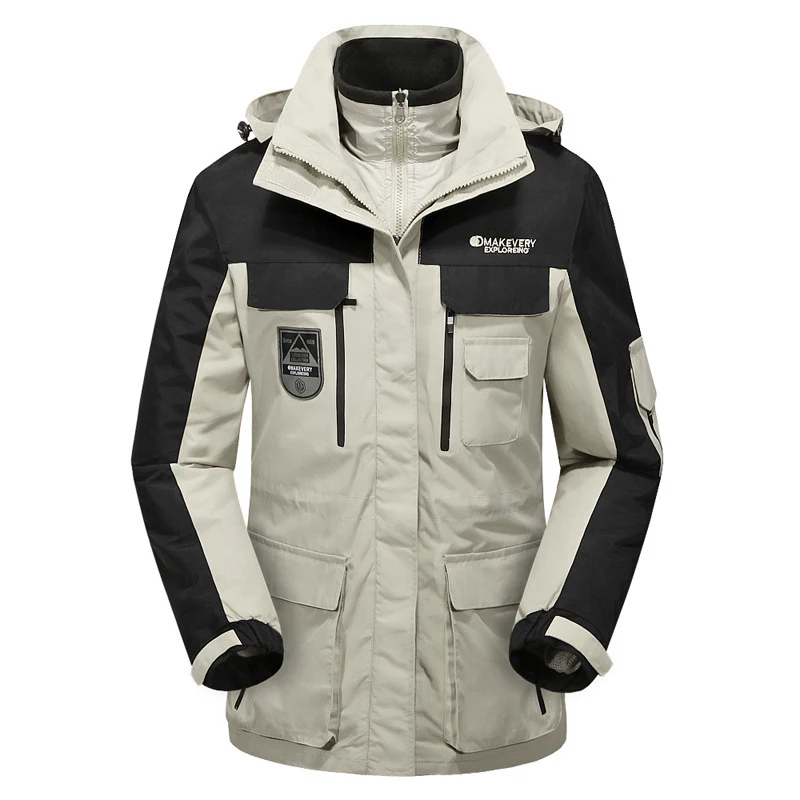 Herren wasserdichte atmungsaktive dreiteilige Outdoor-Expeditionsjacke mit Kapuze und Mehrzwecktaschen Nord Taschen