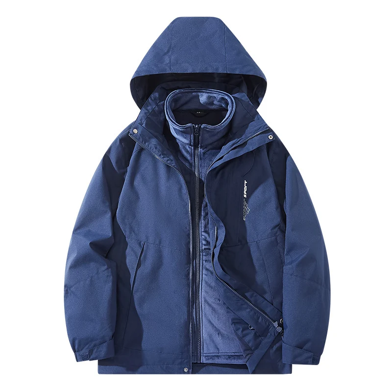 Herren Wasserabweisende zweilagige Trekkingjacke mit abnehmbarer Fleece-Innenjacke und Kapuze Nord Taschen