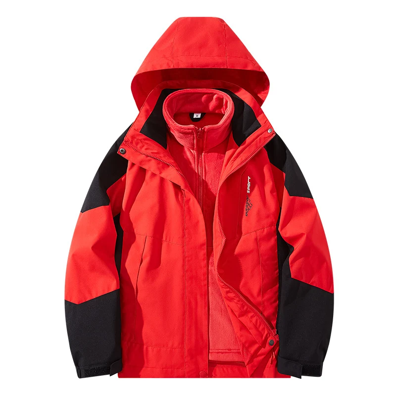 Herren Wasserabweisende zweilagige Trekkingjacke mit abnehmbarer Fleece-Innenjacke und Kapuze Nord Taschen