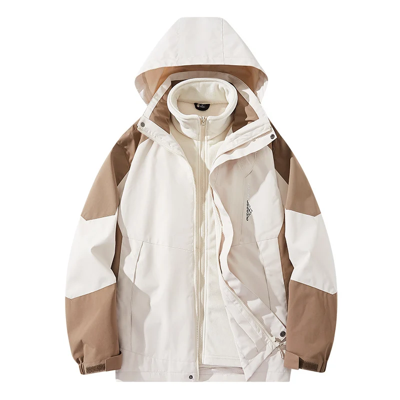 Herren Wasserabweisende zweilagige Trekkingjacke mit abnehmbarer Fleece-Innenjacke und Kapuze Nord Taschen