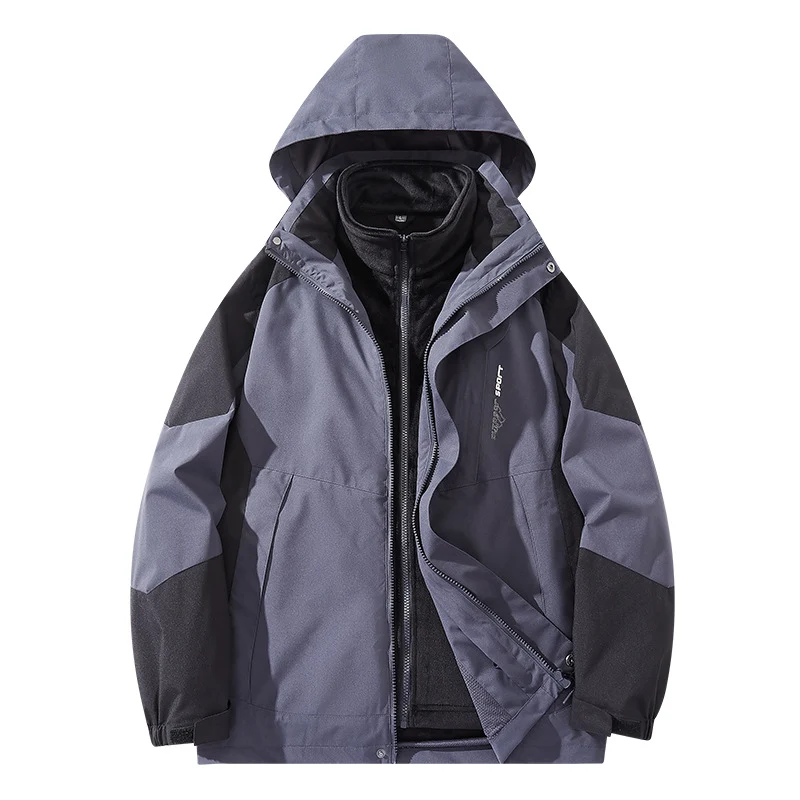 Herren Wasserabweisende zweilagige Trekkingjacke mit abnehmbarer Fleece-Innenjacke und Kapuze Nord Taschen