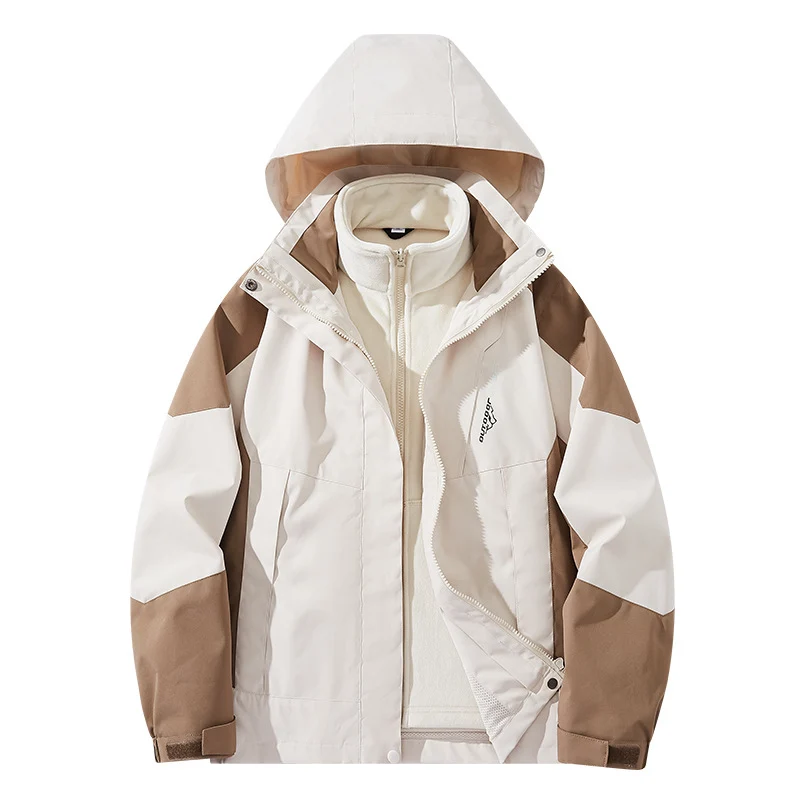 Herren Wasserabweisende zweilagige Trekkingjacke mit abnehmbarer Fleece-Innenjacke und Kapuze Nord Taschen