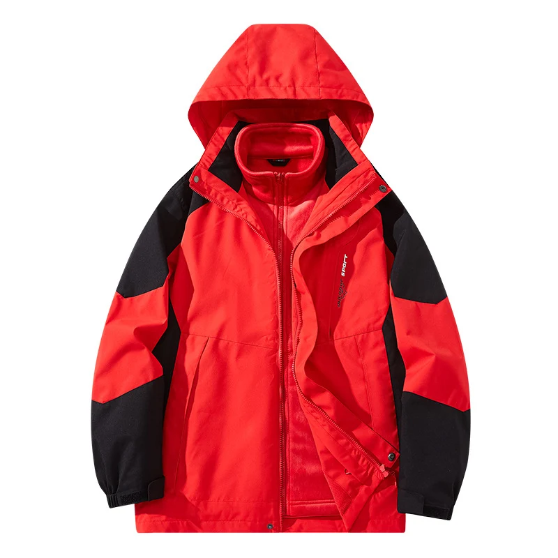 Herren Wasserabweisende zweilagige Trekkingjacke mit abnehmbarer Fleece-Innenjacke und Kapuze Nord Taschen