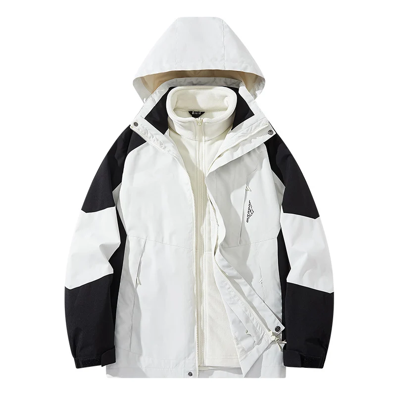 Herren Wasserabweisende zweilagige Trekkingjacke mit abnehmbarer Fleece-Innenjacke und Kapuze Nord Taschen