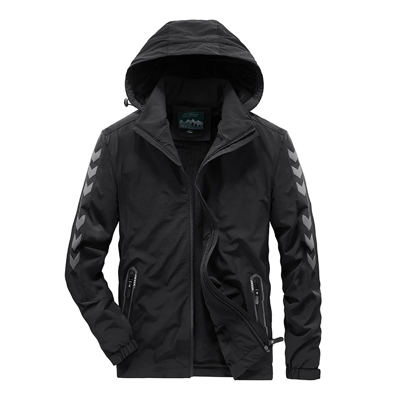 Herren wasserabweisende Softshelljacke mit Kapuze, reflektierenden Chevron-Streifen und Reißverschlusstaschen Nord Taschen