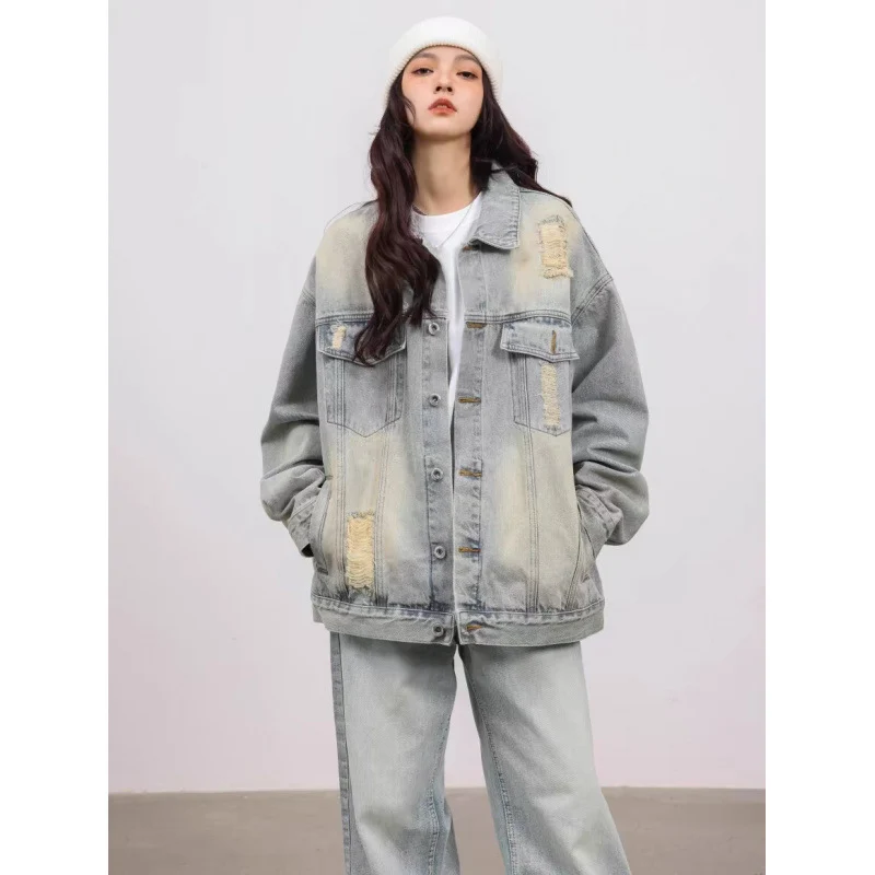 Unisex Vintage-Style Denim-Worker-Jacke mit Repair-Details und geradem Schnitt Nord Taschen