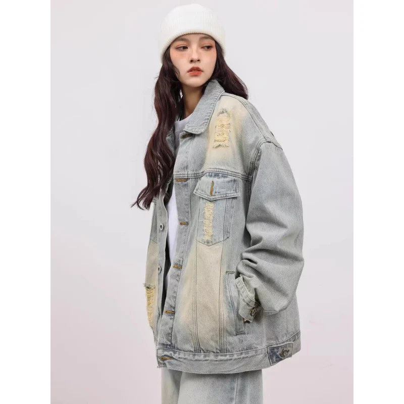 Unisex Vintage-Style Denim-Worker-Jacke mit Repair-Details und geradem Schnitt Nord Taschen