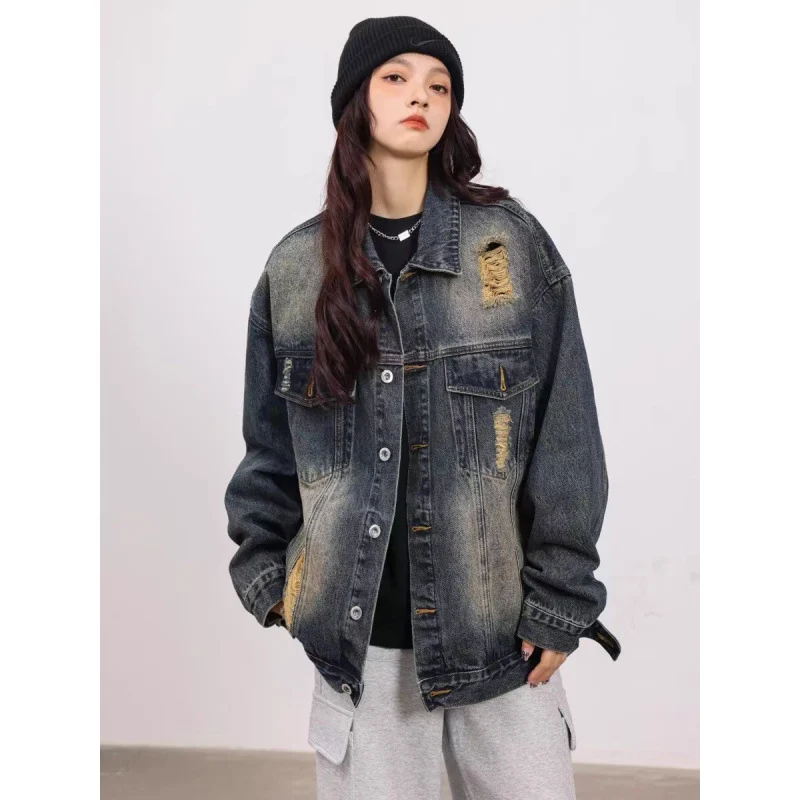 Unisex Vintage-Style Denim-Worker-Jacke mit Repair-Details und geradem Schnitt Nord Taschen