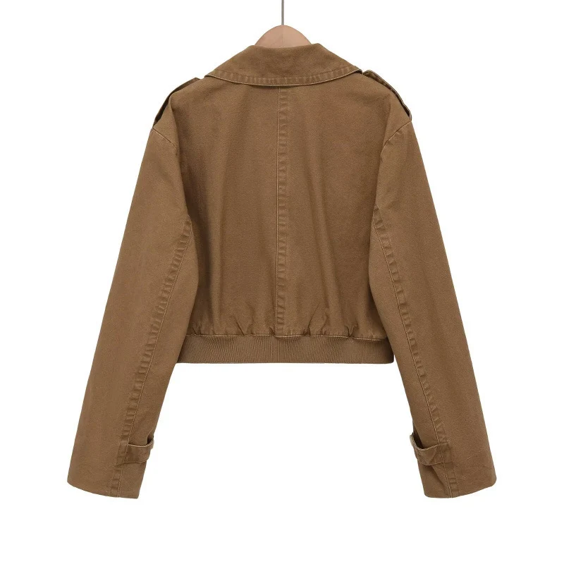 Damen Kurz geschnittene Utility-Jacke im Field-Stil mit weitem Revers und tailliertem Taillenbund Nord Taschen