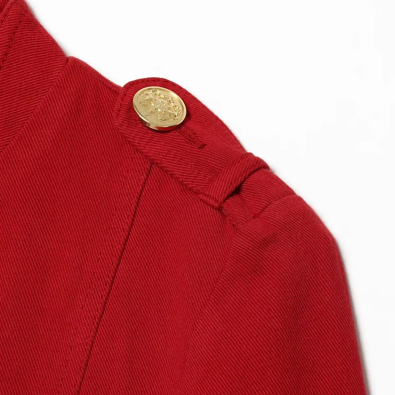 Damen Kurz geschnittene Militärinspirierte Jacke mit Stehkragen und Zierknöpfen Nord Taschen